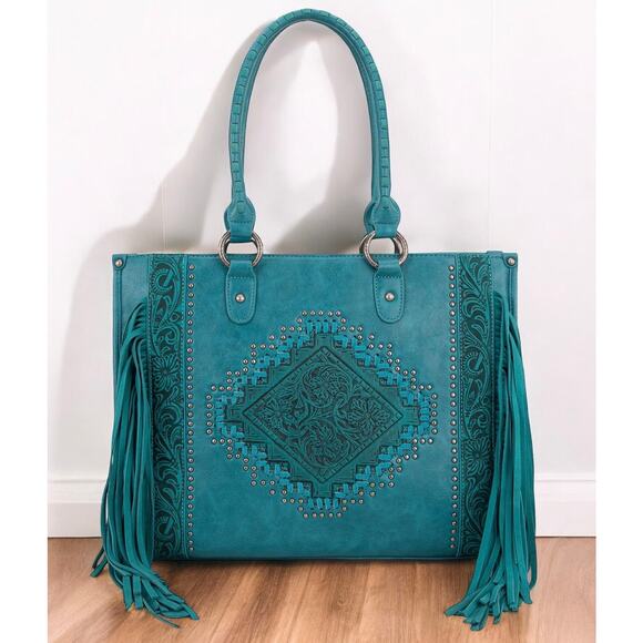 Montana West Turquoise Tool Fringe Wide Tote *NEW in Package* - Picture 2 of 5